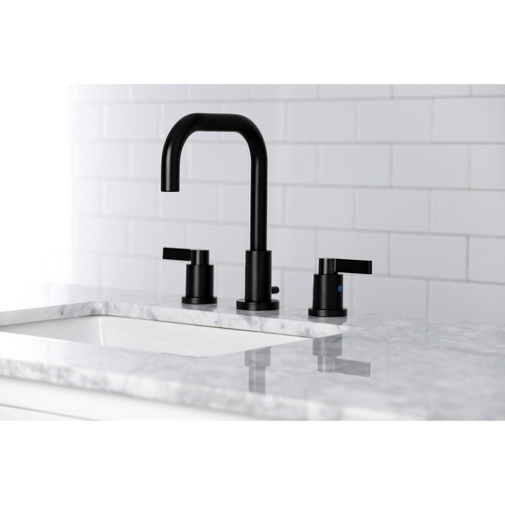 NuvoFusion Two-Handle 3-Hole Deck Mount Widespread Bathroom Faucet with Brass Pop-Up