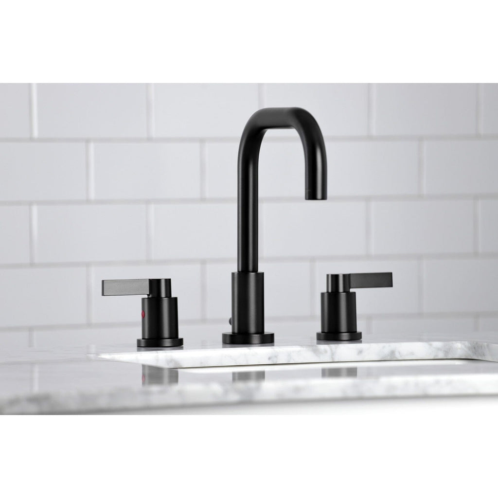 NuvoFusion Two-Handle 3-Hole Deck Mount Widespread Bathroom Faucet with Brass Pop-Up