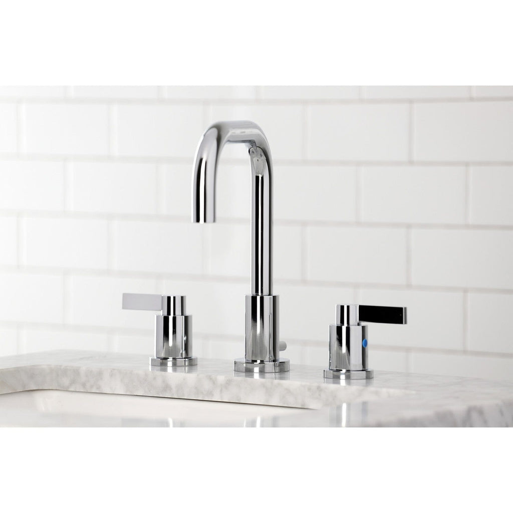 NuvoFusion Two-Handle 3-Hole Deck Mount Widespread Bathroom Faucet with Brass Pop-Up