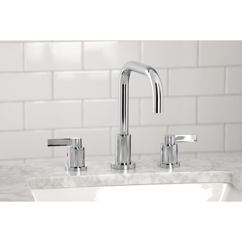 NuvoFusion Two-Handle 3-Hole Deck Mount Widespread Bathroom Faucet with Brass Pop-Up