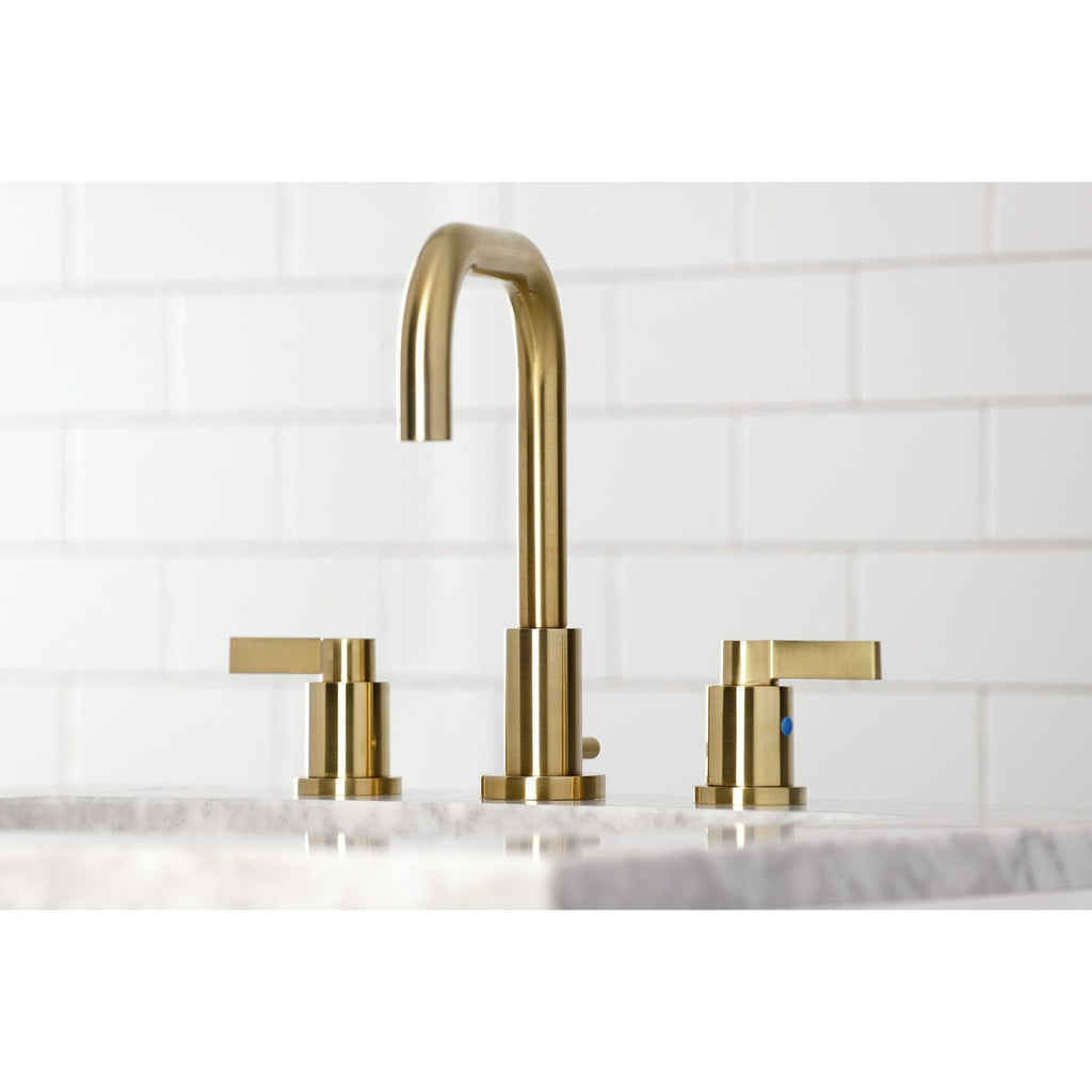 NuvoFusion Two-Handle 3-Hole Deck Mount Widespread Bathroom Faucet with Brass Pop-Up