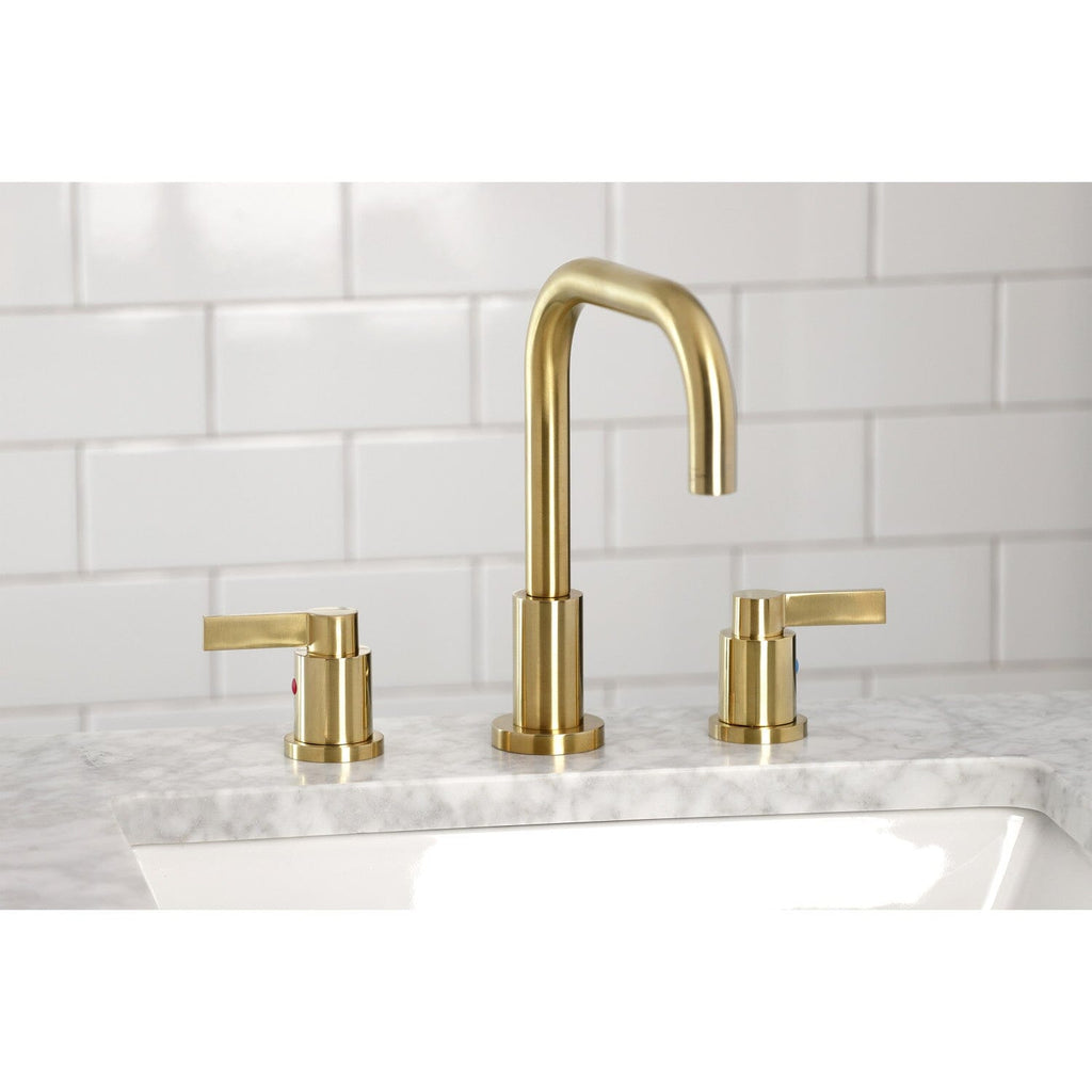NuvoFusion Two-Handle 3-Hole Deck Mount Widespread Bathroom Faucet with Brass Pop-Up