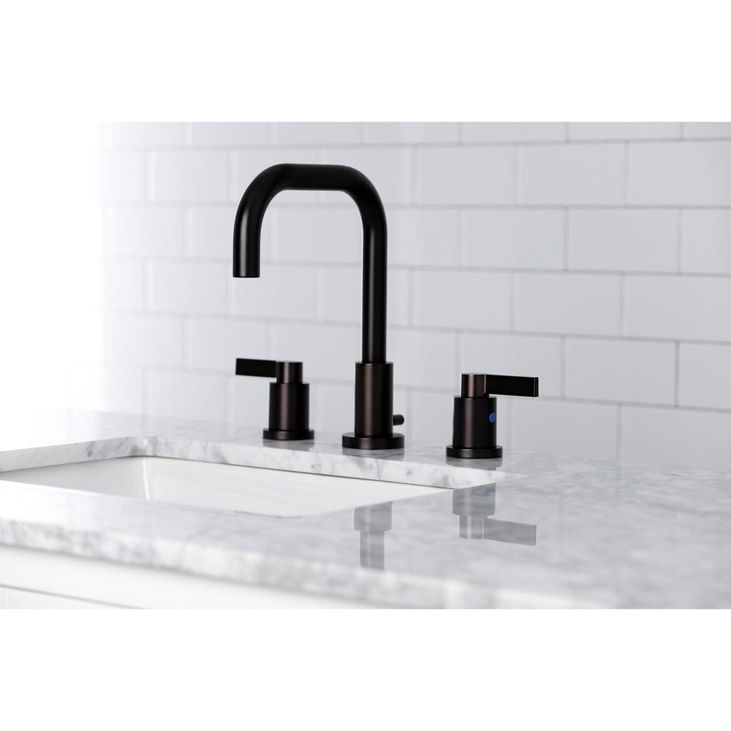 NuvoFusion Two-Handle 3-Hole Deck Mount Widespread Bathroom Faucet with Brass Pop-Up
