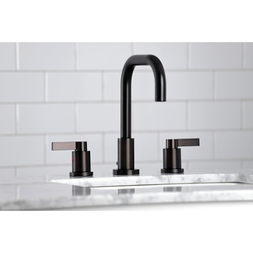 NuvoFusion Two-Handle 3-Hole Deck Mount Widespread Bathroom Faucet with Brass Pop-Up