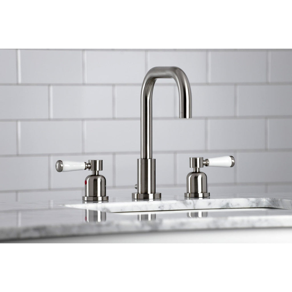 Paris Two-Handle 3-Hole Deck Mount Widespread Bathroom Faucet with Brass Pop-Up