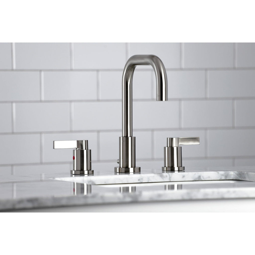 NuvoFusion Two-Handle 3-Hole Deck Mount Widespread Bathroom Faucet with Brass Pop-Up