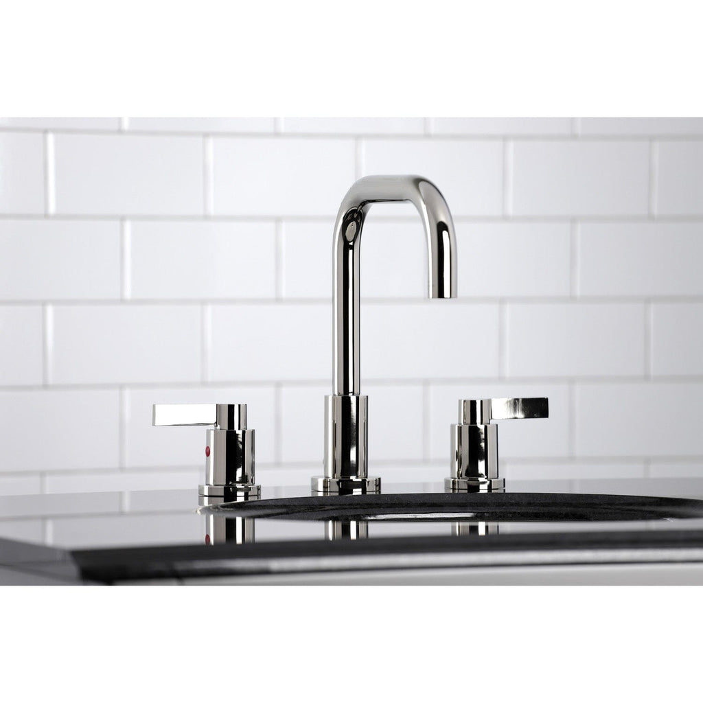 NuvoFusion Two-Handle 3-Hole Deck Mount Widespread Bathroom Faucet with Brass Pop-Up