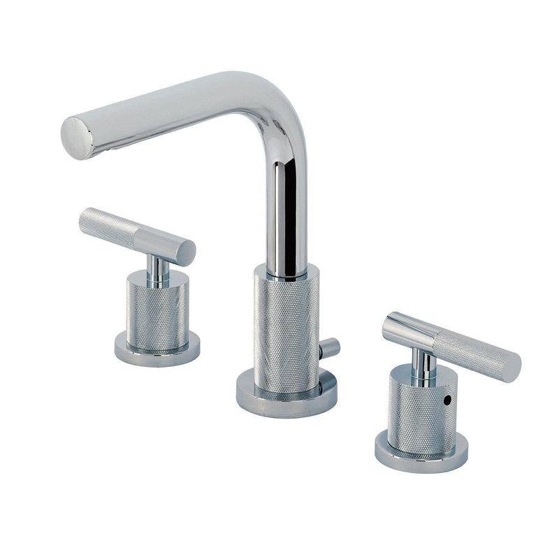 Convergent Two-Handle 3-Hole Deck Mount Widespread Bathroom Faucet with Knurled Handle and Brass Pop-Up