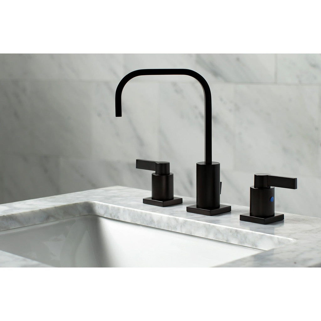 NuvoFusion Two-Handle 3-Hole Deck Mount Widespread Bathroom Faucet with Pop-Up Drain