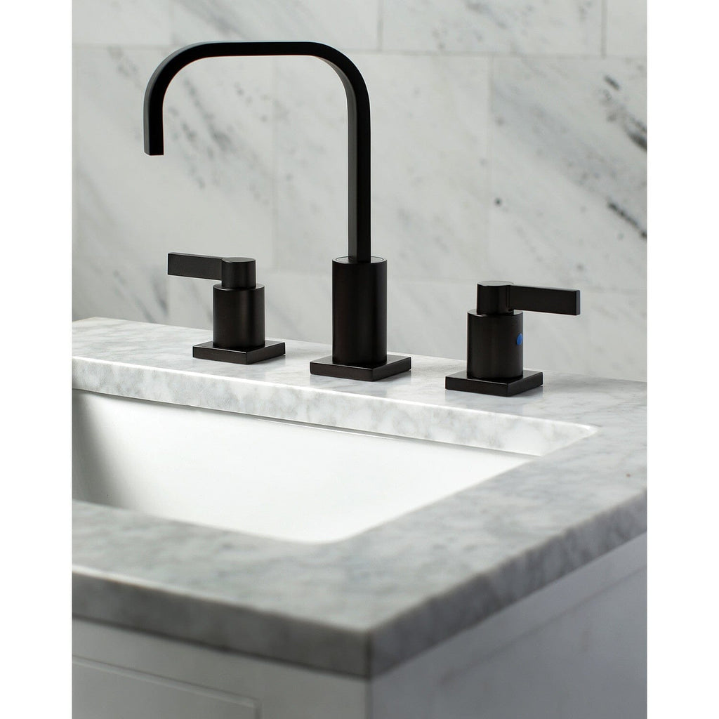 NuvoFusion Two-Handle 3-Hole Deck Mount Widespread Bathroom Faucet with Pop-Up Drain