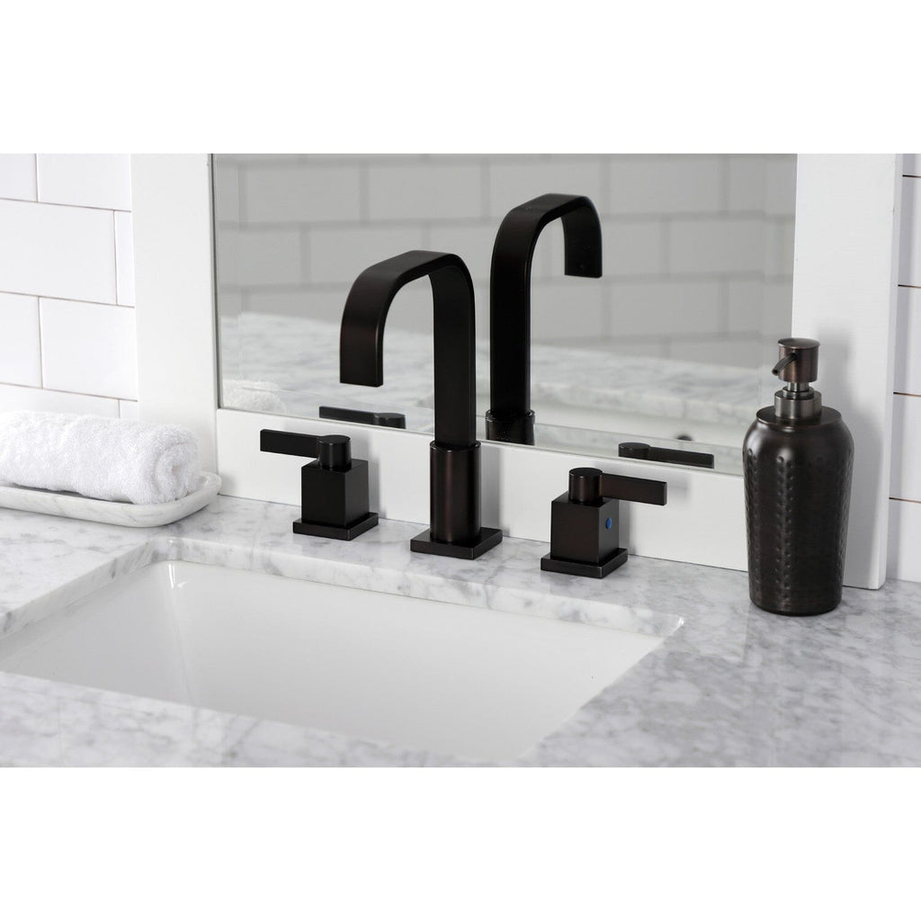 Meridian Two-Handle 3-Hole Deck Mount Widespread Bathroom Faucet with Retail Pop-Up Drain