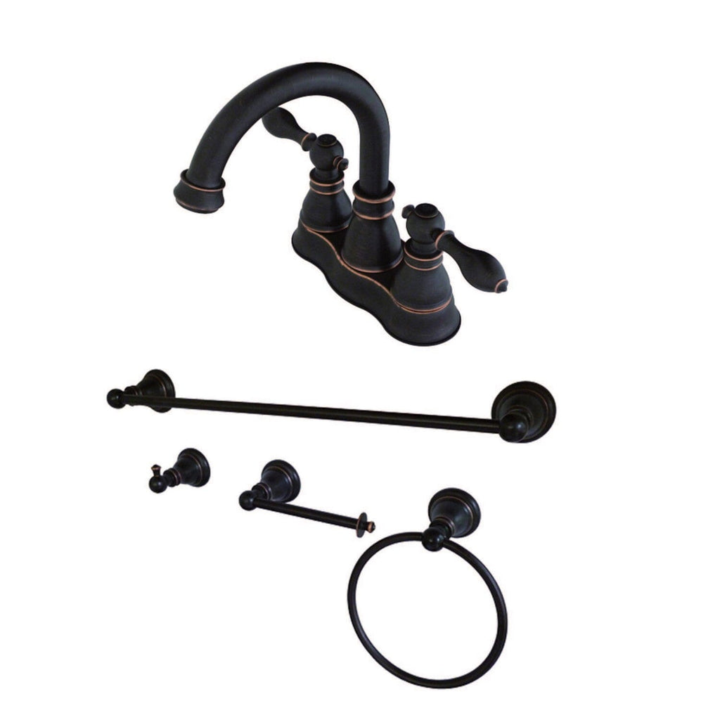 American Classic Double-Handle 3-Hole Deck Mount 4-Inch Centerset Bathroom Faucet with 4-Piece Bathroom Accessories Kit
