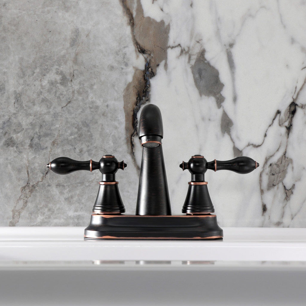 English Classic Double-Handle 3-Hole Deck Mount 4-Inch Centerset Bathroom Faucet with Pop-Up Drain