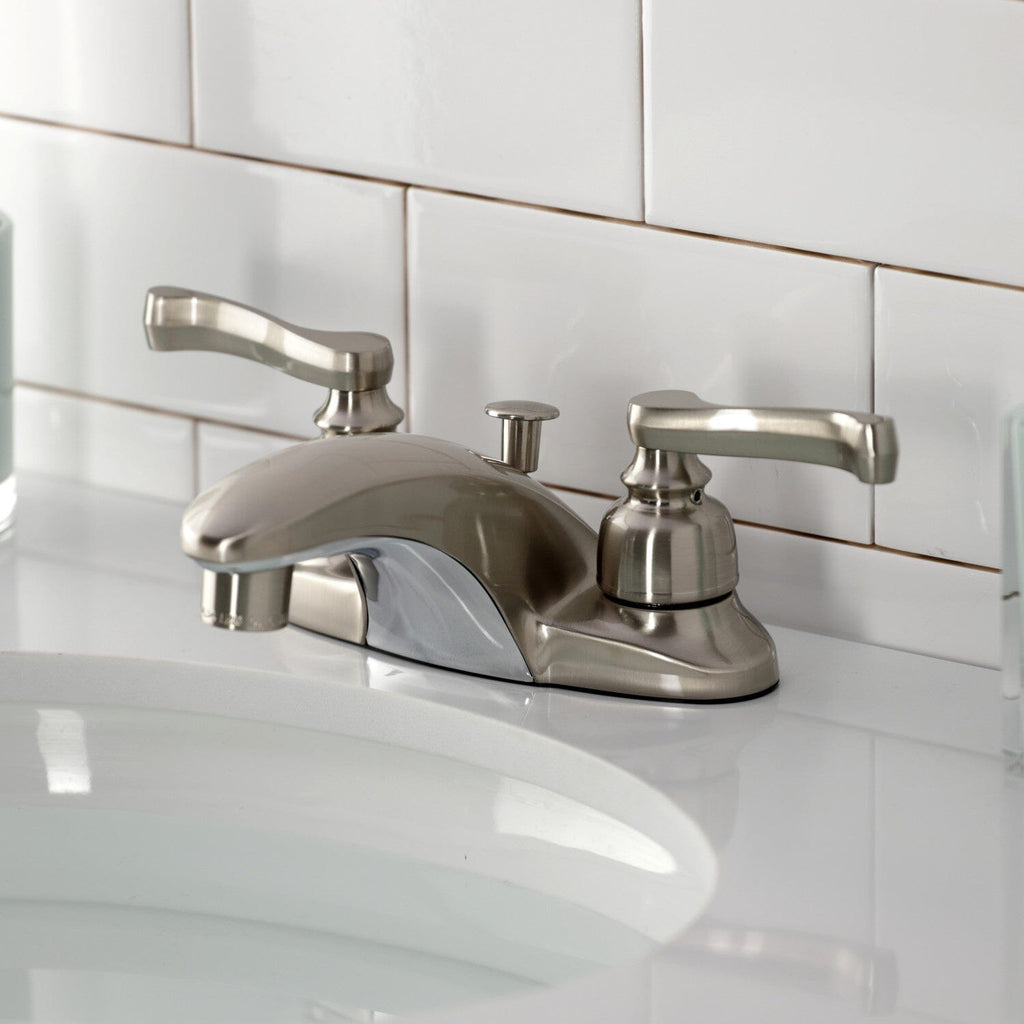 Royale Double-Handle 3-Hole Deck Mount 4-Inch Centerset Bathroom Faucet with Pop-Up Drain