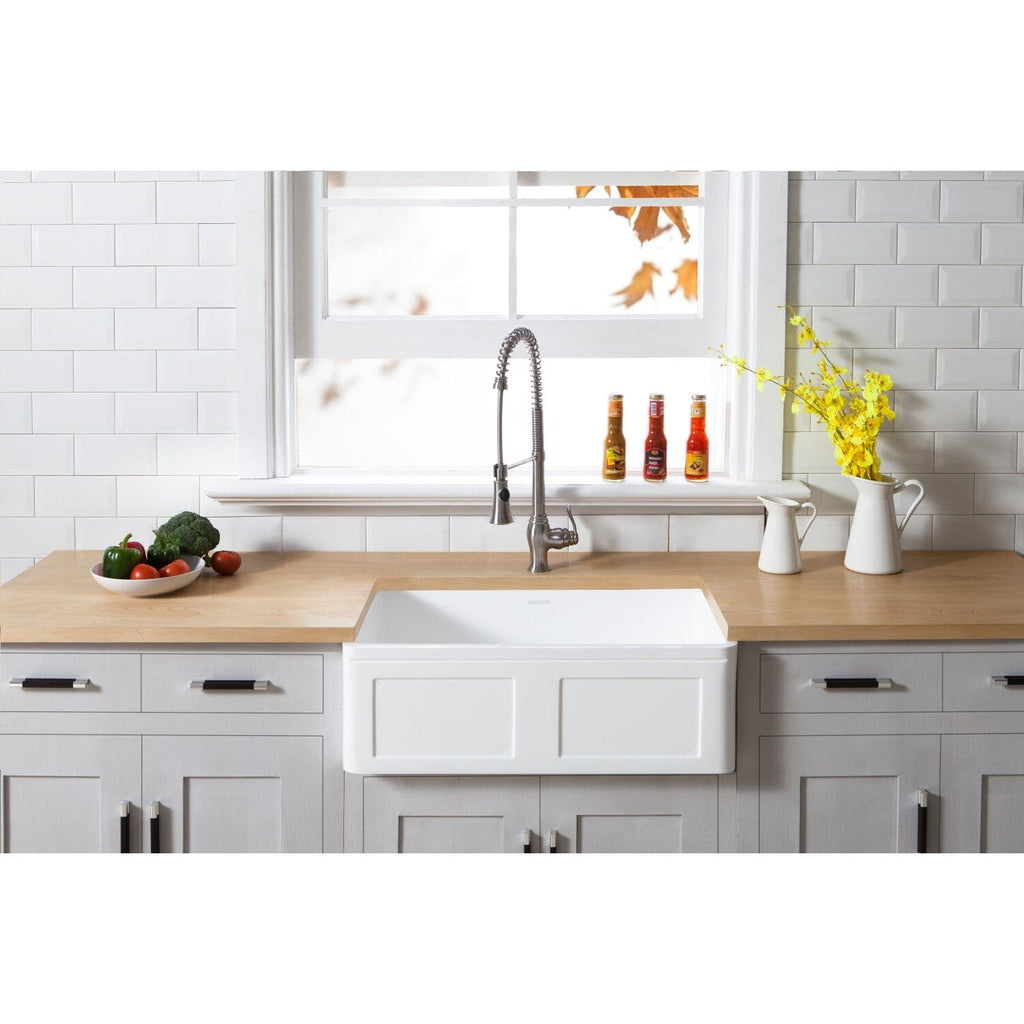 Arcticstone 30-Inch Solid Surface White Stone Apron-Front Single Bowl Farmhouse Kitchen Sink with Strainer