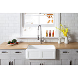 Arcticstone 30-Inch Solid Surface White Stone Apron-Front Single Bowl Farmhouse Kitchen Sink with Strainer
