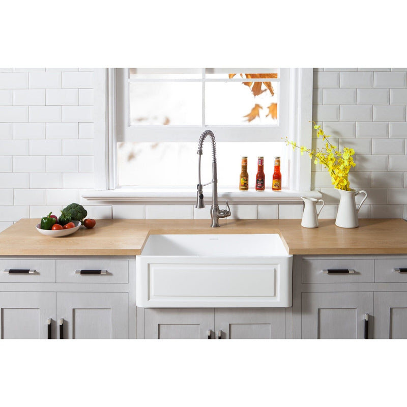 Arcticstone 30-Inch Solid Surface White Stone Apron-Front Single Bowl Farmhouse Kitchen Sink with Strainer