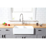 Arcticstone 33-Inch Solid Surface White Stone Apron-Front Double Bowl Farmhouse Kitchen Sink with Strainers x 2