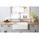 Arcticstone 33-Inch Solid Surface White Stone Apron-Front Single Bowl Farmhouse Kitchen Sink with Strainer