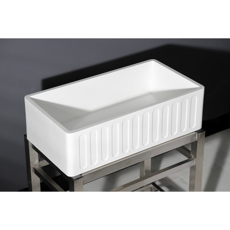 Arcticstone 33-Inch Solid Surface White Stone Apron-Front Single Bowl Farmhouse Kitchen Sink with Strainer