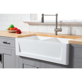 Arcticstone 33-Inch Solid Surface White Stone Apron-Front Double Bowl Farmhouse Kitchen Sink with Strainers x 2