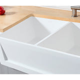 Arcticstone 33-Inch Solid Surface White Stone Apron-Front Double Bowl Farmhouse Kitchen Sink with Strainers x 2
