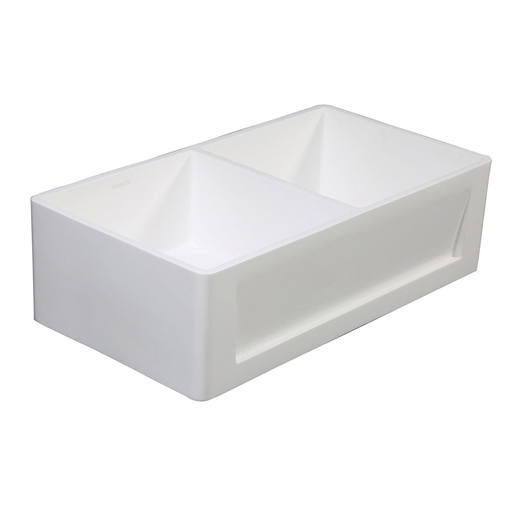 Arcticstone 33-Inch Solid Surface White Stone Apron-Front Double Bowl Farmhouse Kitchen Sink with Strainers x 2