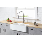 Arcticstone 36-Inch Solid Surface White Stone Apron-Front Double Bowl Farmhouse Kitchen Sink with Strainers x 2