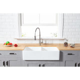 Arcticstone 36-Inch Solid Surface White Stone Apron-Front Double Bowl Farmhouse Kitchen Sink with Strainers x 2