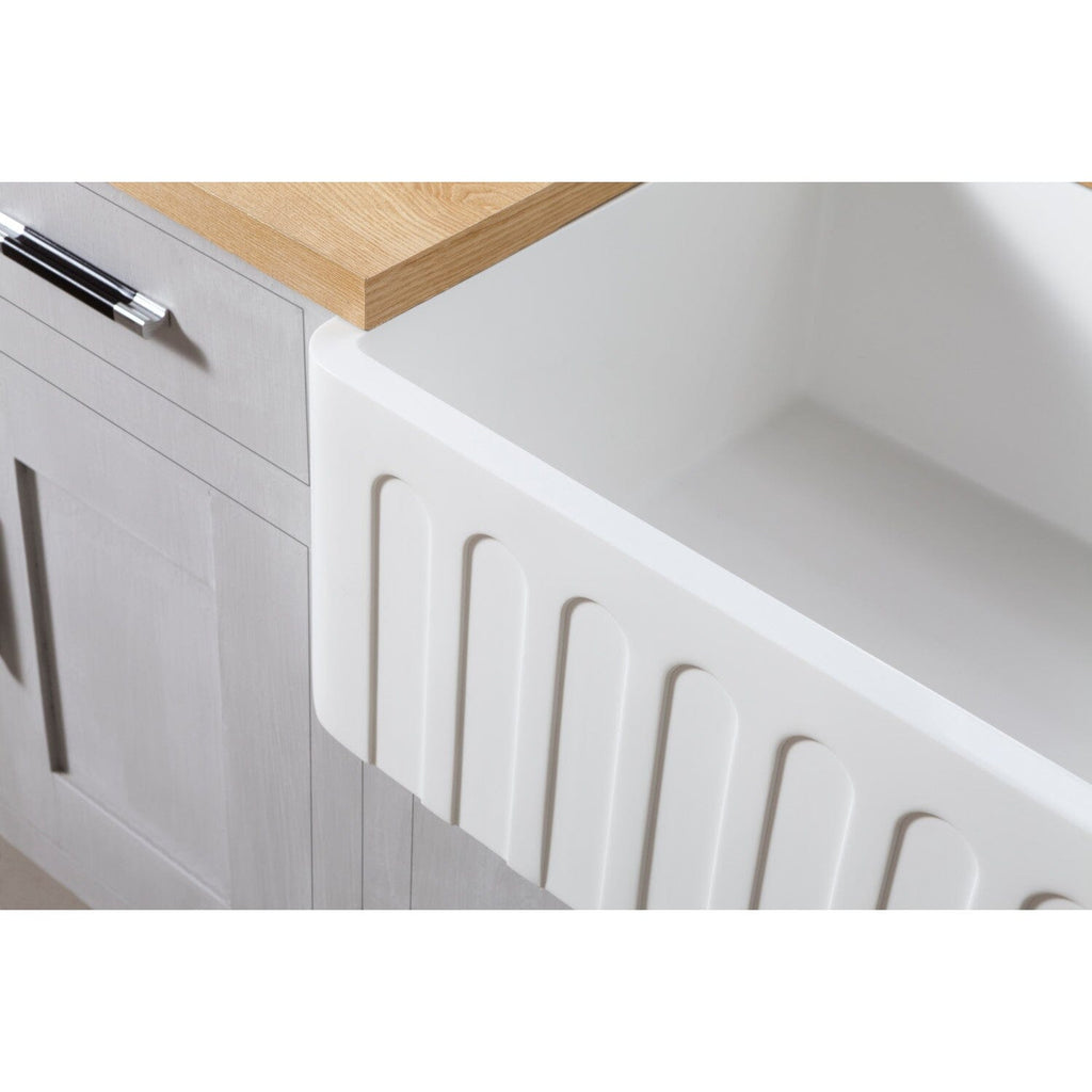 Arcticstone 36-Inch Solid Surface White Stone Apron-Front Single Bowl Farmhouse Kitchen Sink with Strainer