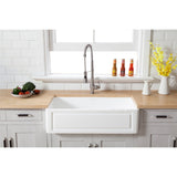 Arcticstone 36-Inch Solid Surface White Stone Apron-Front Single Bowl Farmhouse Kitchen Sink with Strainer