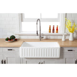 Arcticstone 36-Inch Solid Surface White Stone Apron-Front Single Bowl Farmhouse Kitchen Sink with Strainer