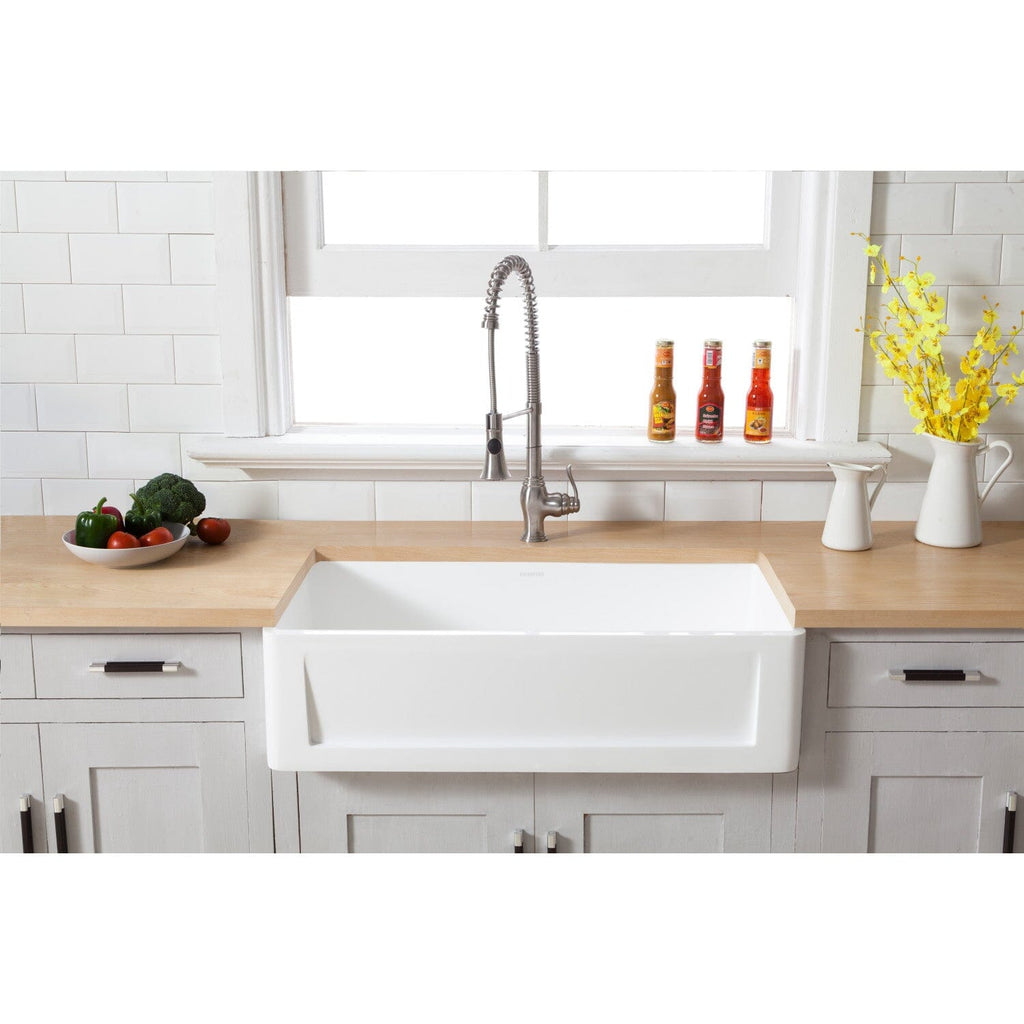 Arcticstone 36-Inch Solid Surface White Stone Apron-Front Single Bowl Farmhouse Kitchen Sink with Strainer