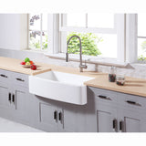 Arcticstone 36-Inch Solid Surface White Stone Apron-Front Single Bowl Farmhouse Kitchen Sink with Strainer