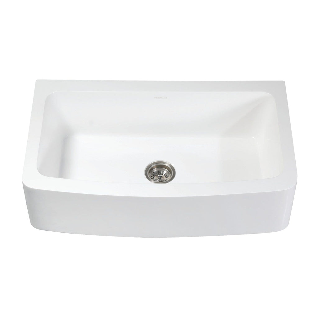 Arcticstone 36-Inch Solid Surface White Stone Apron-Front Single Bowl Farmhouse Kitchen Sink with Strainer