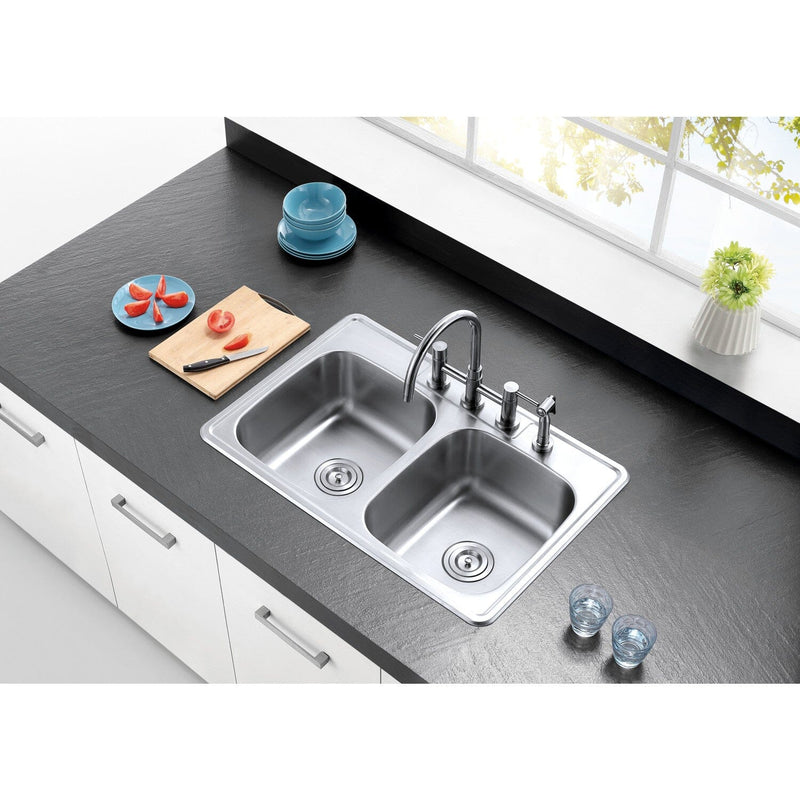 Studio 33-Inch Stainless Steel Self-Rimming Double Bowl Drop-In Kitchen Sink