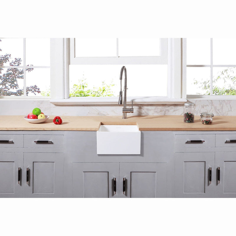 Arcticstone 15-Inch Solid Surface White Stone Apron-Front Single Bowl Farmhouse Bar Prep Sink with Strainer