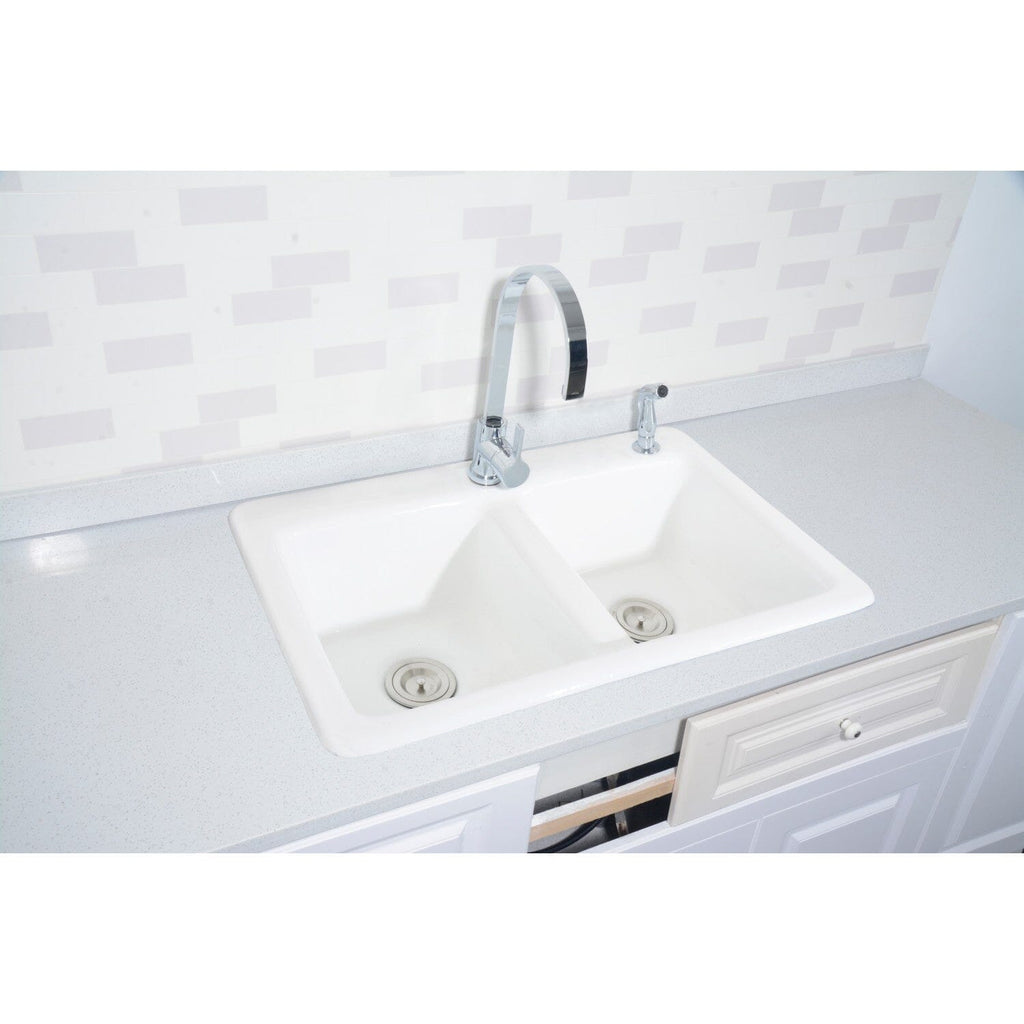 Petra Galley 33-Inch Cast Iron Self-Rimming Double Bowl Drop-In Kitchen Sink (2-Hole)