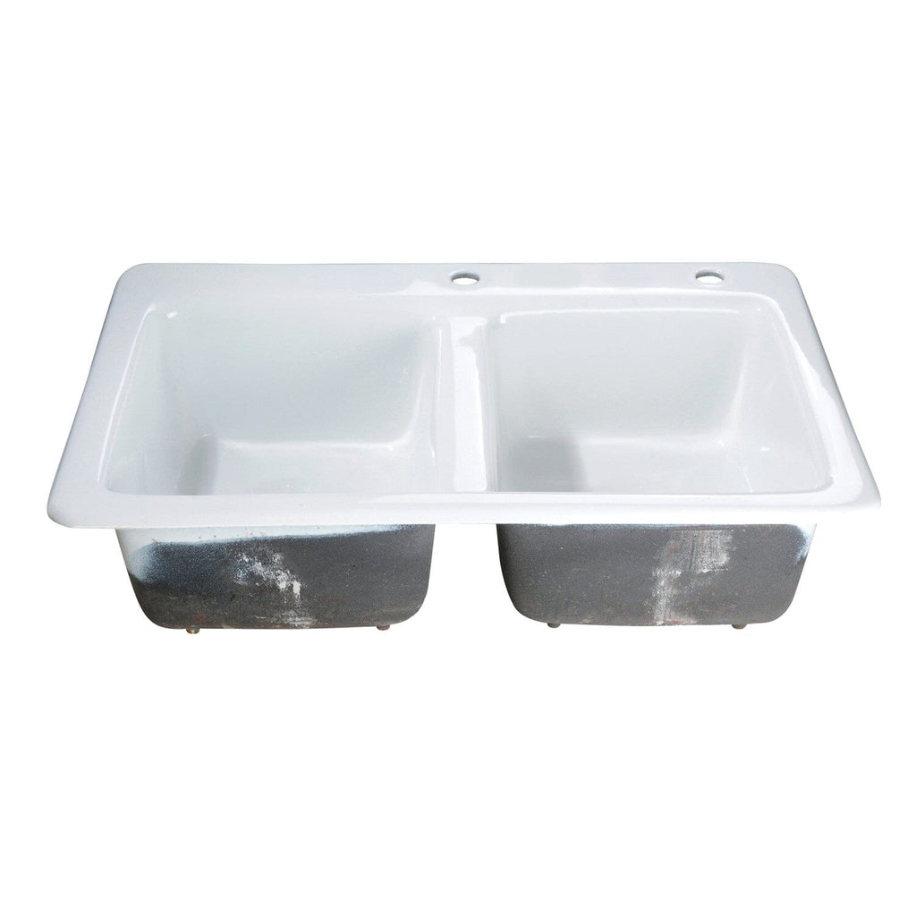 Petra Galley 33-Inch Cast Iron Self-Rimming Double Bowl Drop-In Kitchen Sink (2-Hole)