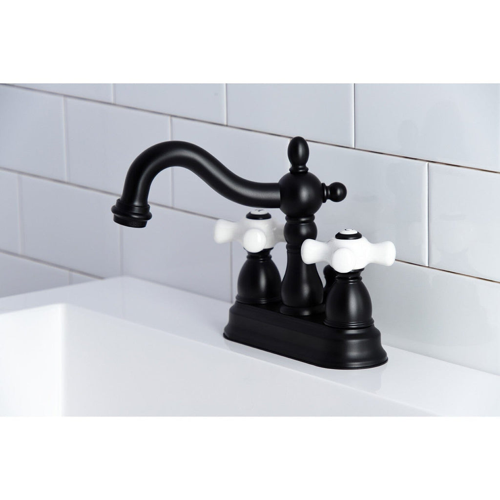 Heritage Double-Handle 3-Hole Deck Mount 4-Inch Centerset Bathroom Faucet with Pop-Up Drain