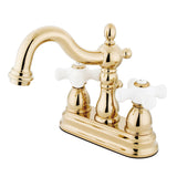 Heritage Two-Handle 3-Hole Deck Mount 4" Centerset Bathroom Faucet with Plastic Pop-Up