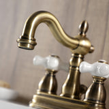 Heritage Two-Handle 3-Hole Deck Mount 4" Centerset Bathroom Faucet with Plastic Pop-Up