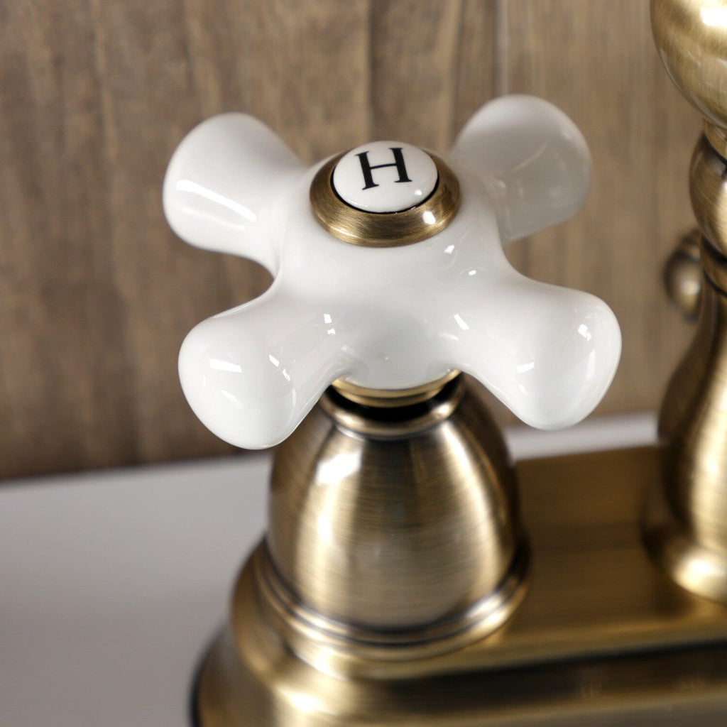 Heritage Double-Handle 3-Hole Deck Mount 4-Inch Centerset Bathroom Faucet with Pop-Up Drain