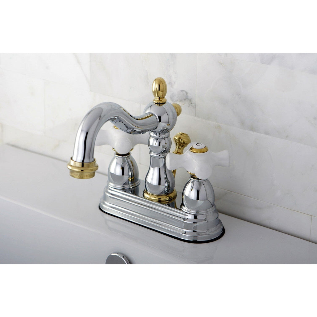 Heritage Double-Handle 3-Hole Deck Mount 4-Inch Centerset Bathroom Faucet with Pop-Up Drain