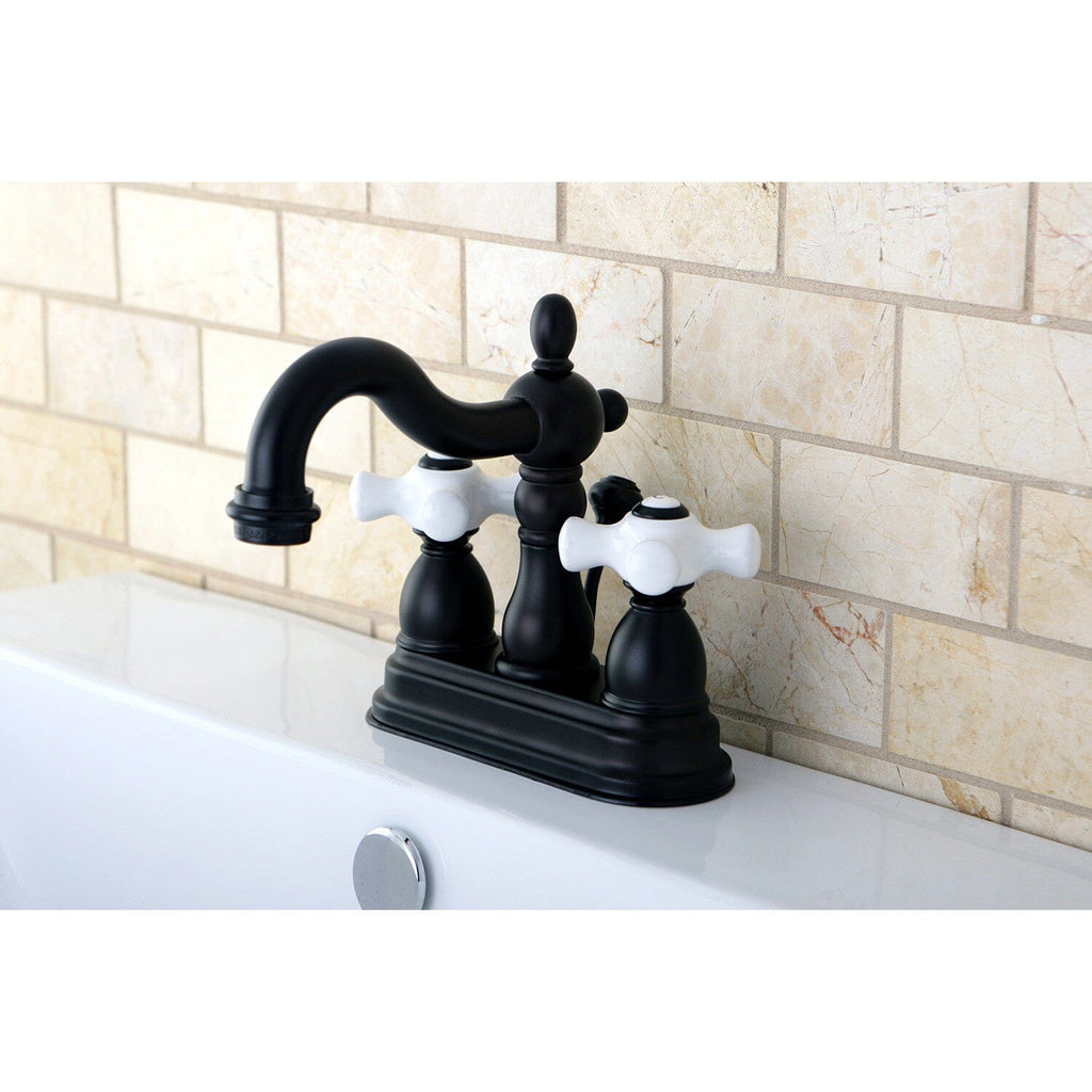 Heritage Double-Handle 3-Hole Deck Mount 4-Inch Centerset Bathroom Faucet with Pop-Up Drain