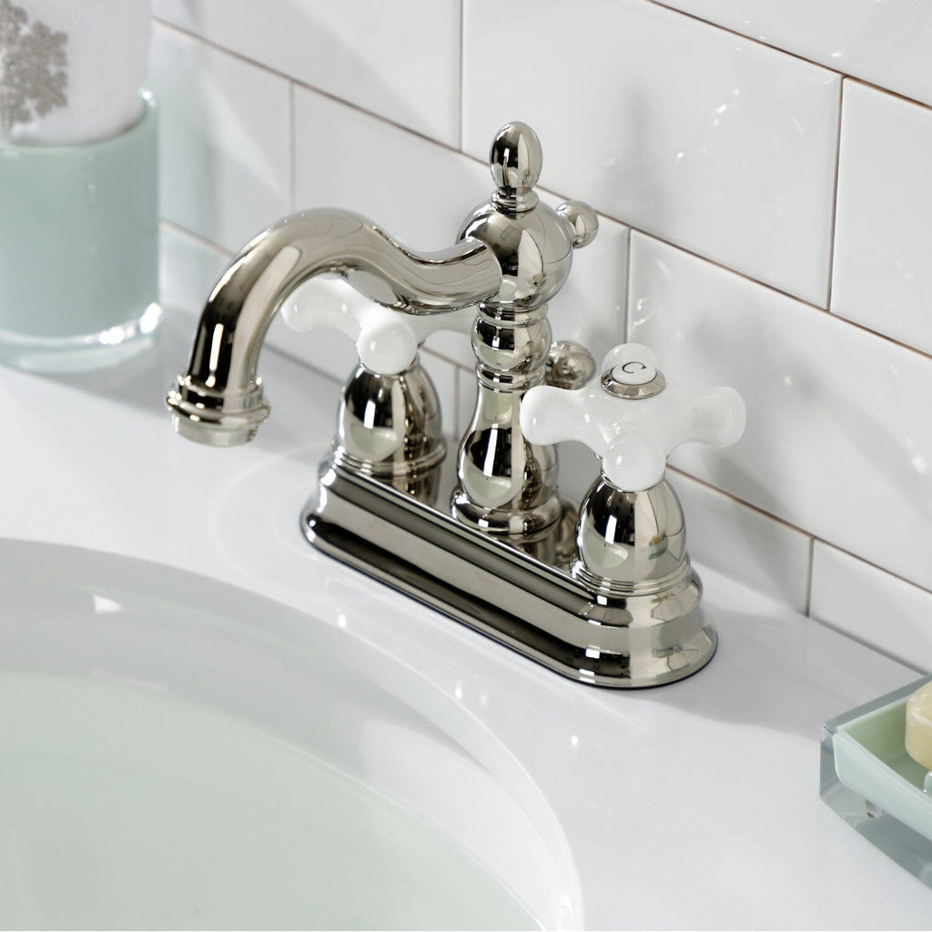Heritage Double-Handle 3-Hole Deck Mount 4-Inch Centerset Bathroom Faucet with Pop-Up Drain