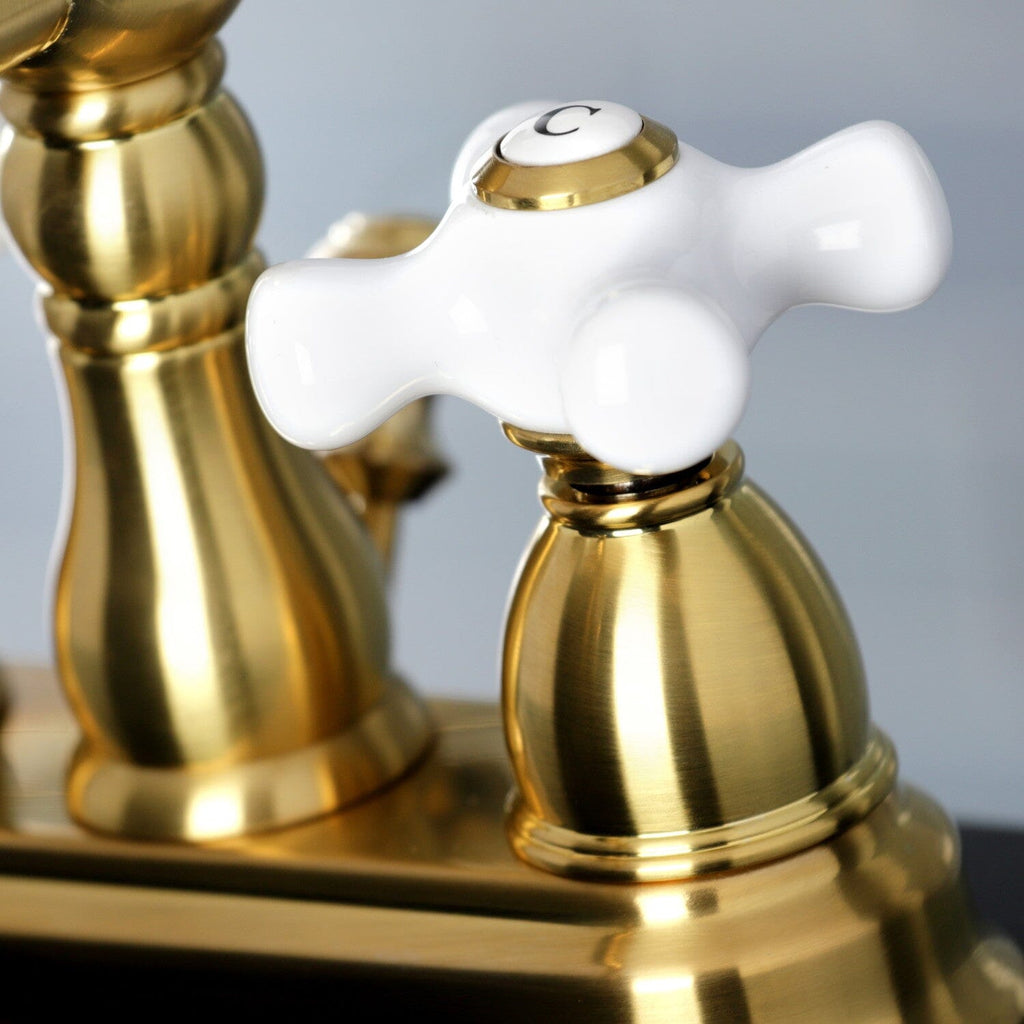 Heritage Double-Handle 3-Hole Deck Mount 4-Inch Centerset Bathroom Faucet with Pop-Up Drain