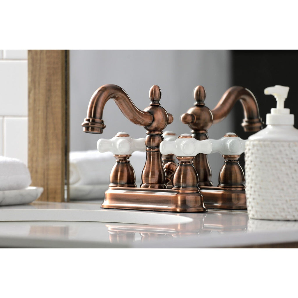 Heritage Double-Handle 3-Hole Deck Mount 4-Inch Centerset Bathroom Faucet with Pop-Up Drain