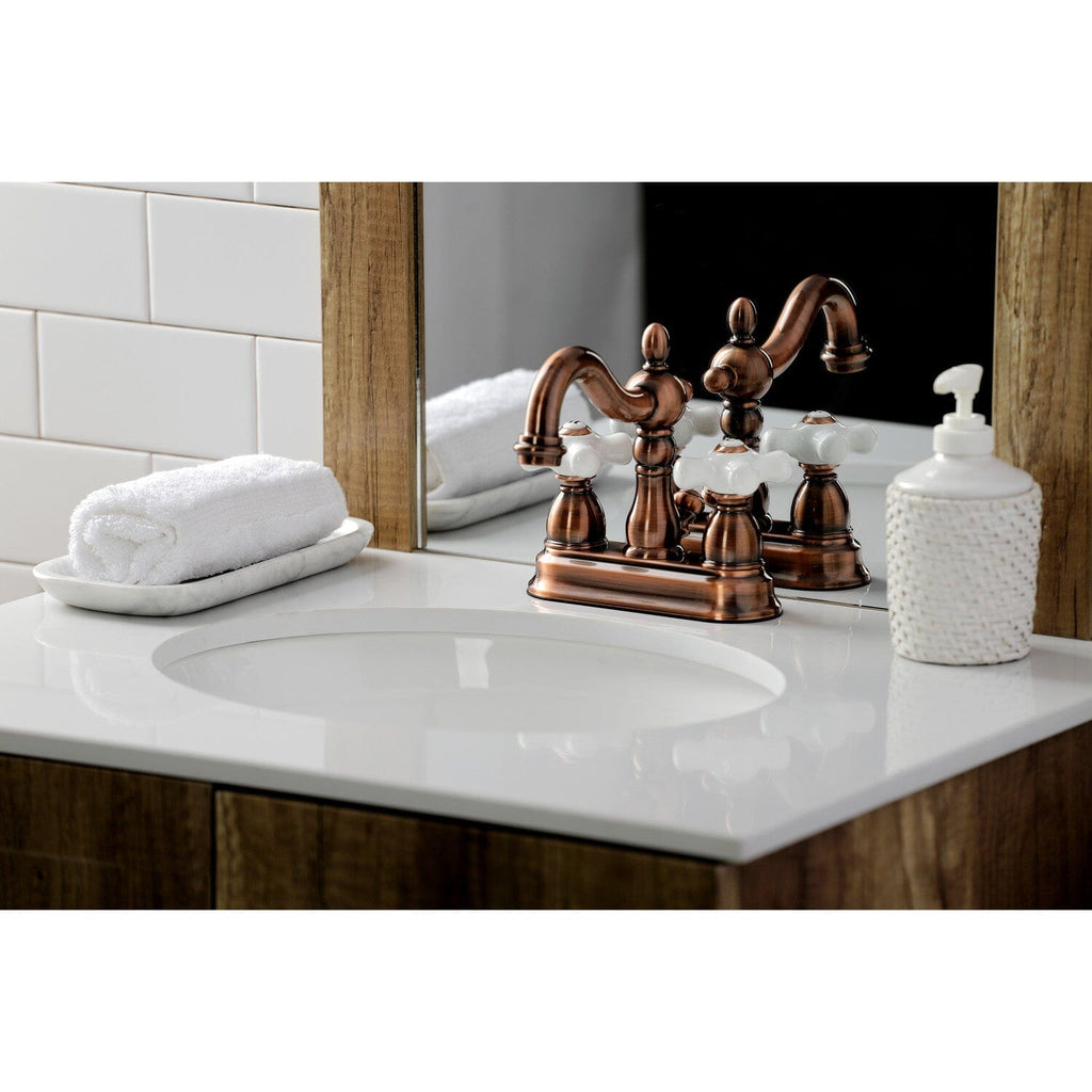 Heritage Double-Handle 3-Hole Deck Mount 4-Inch Centerset Bathroom Faucet with Pop-Up Drain