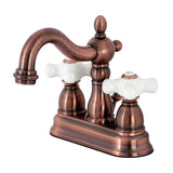 Heritage Two-Handle 3-Hole Deck Mount 4" Centerset Bathroom Faucet with Plastic Pop-Up